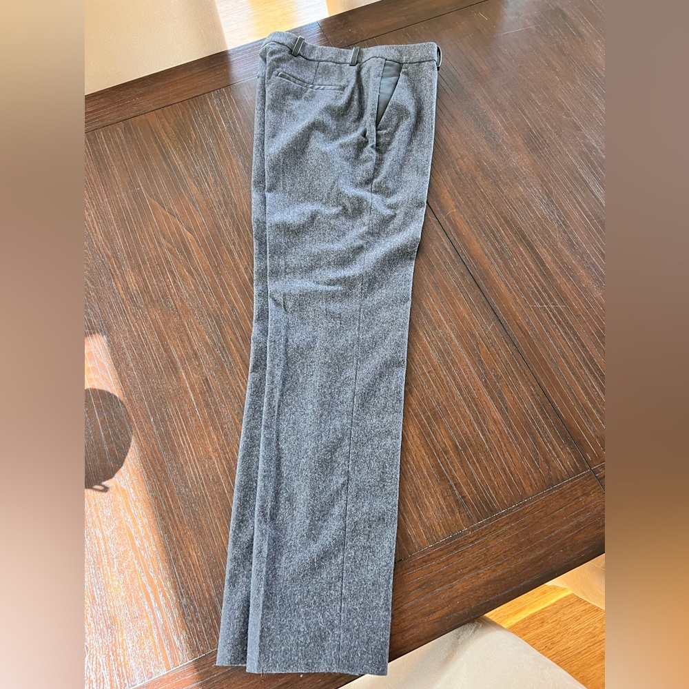 The Kooples grey wool trousers with black leather trim accents